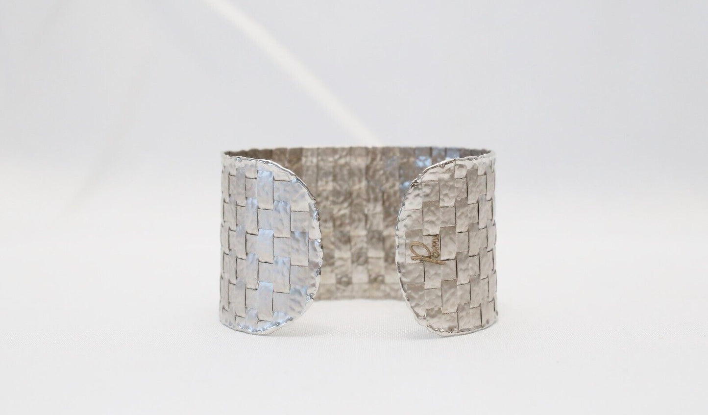 Pomi 18k White Gold Woven Cuff Bracelet, 7.5inches - 26.1g