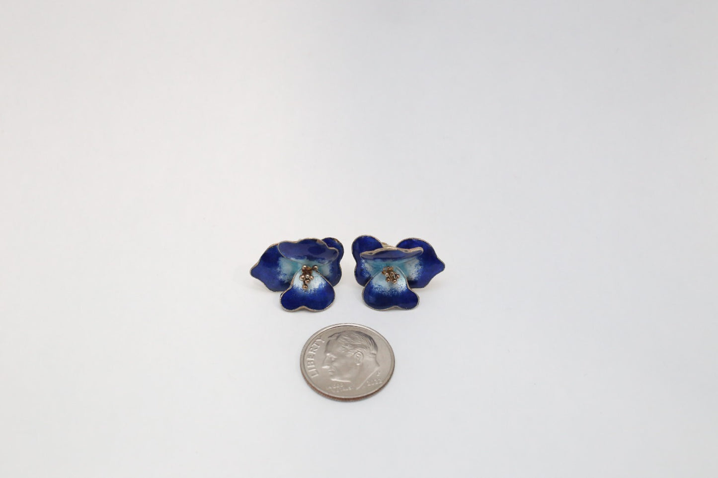 Vintage Sterling Silver Flower Enamel Earrings, 4.0g