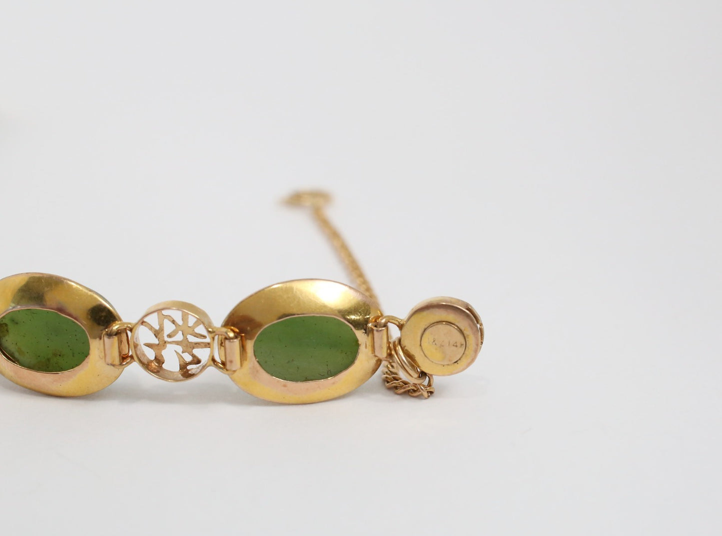 14k Yellow Gold Jade Chinese Bracelet, 7 inches - 16.5g