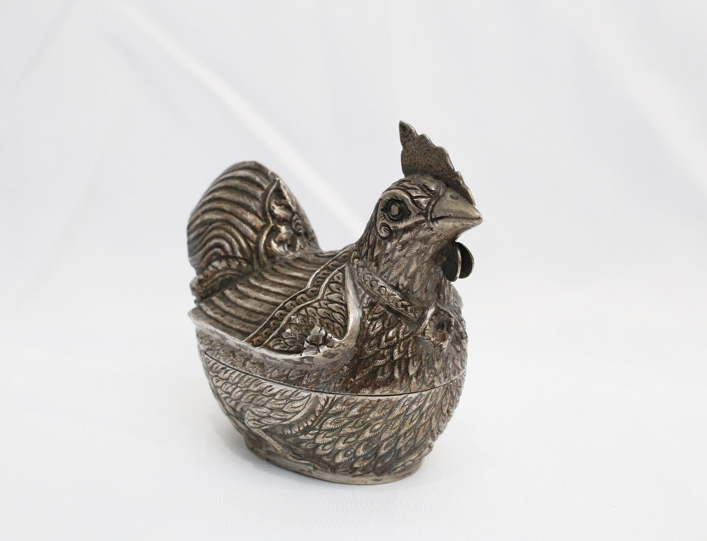 Vintage Sterling Silver Rooster Trinket Box, 119.5g