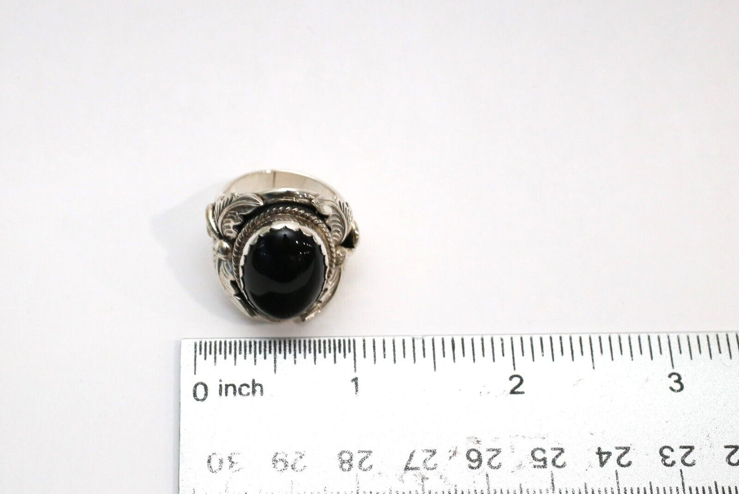 Vintage Sterling Silver Navajo Large Cabochon Black Onyx Ring, Size 9 - 14.2g