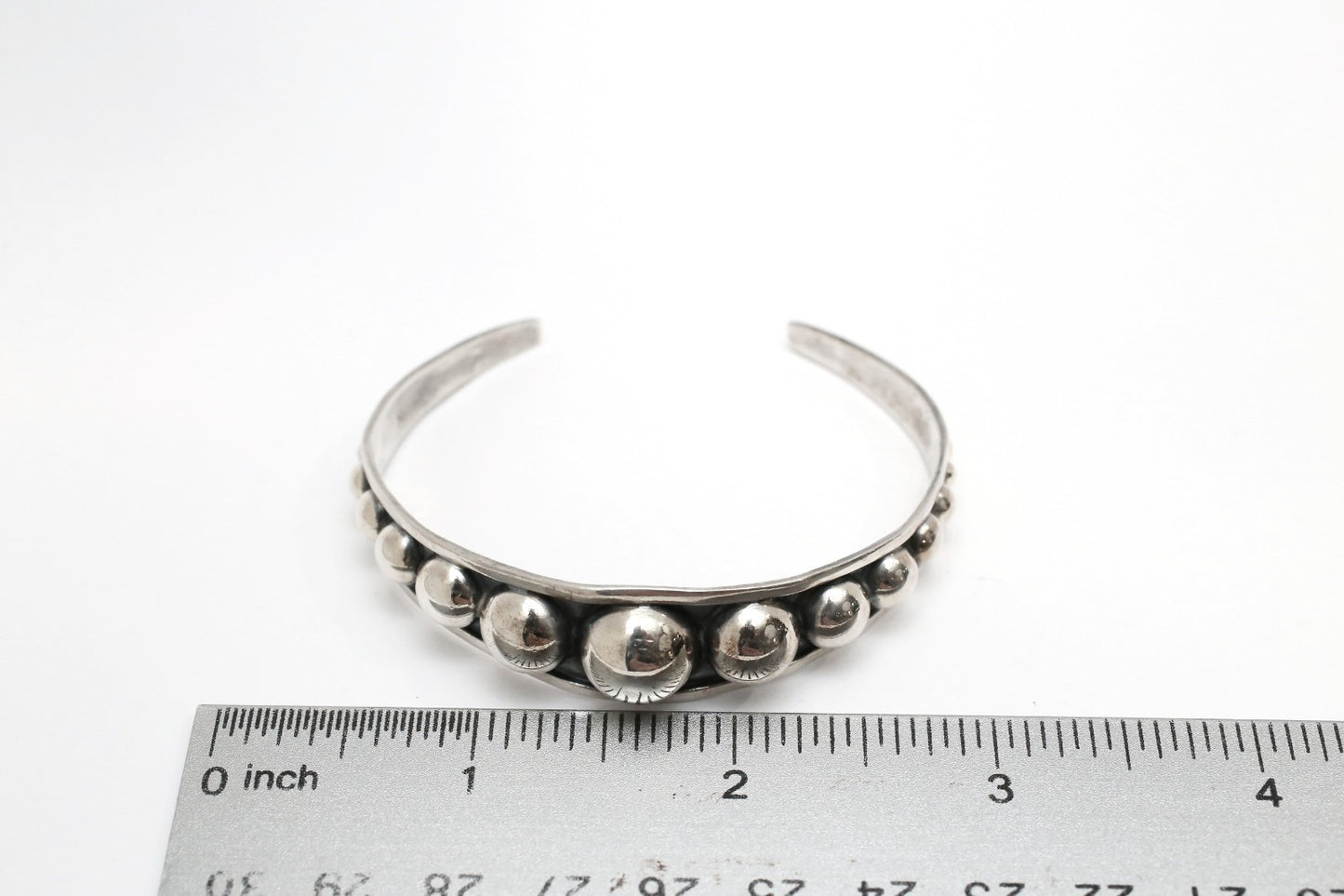 Mexico Sterling Silver Beaded Cuff Bracelet, 7 inches - 13.1g