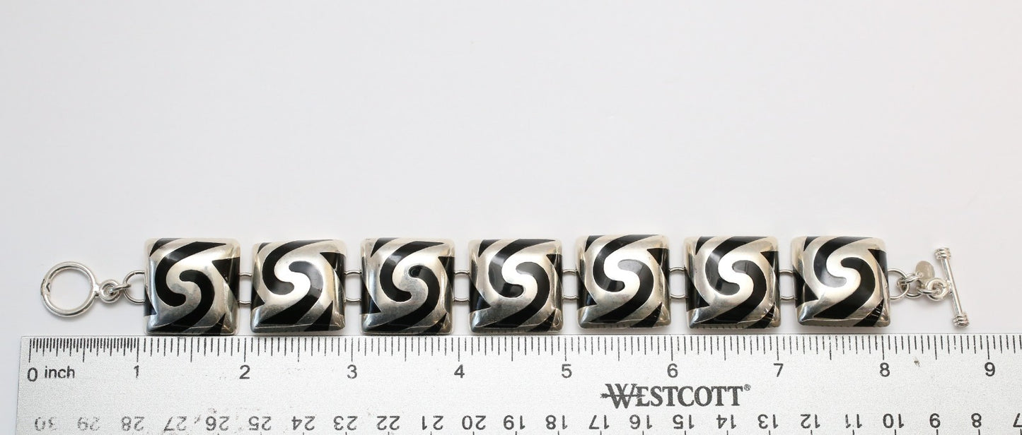 Vintage Sterling Silver Swirl Panel Bracelet, 8.75 inches - 56.7g