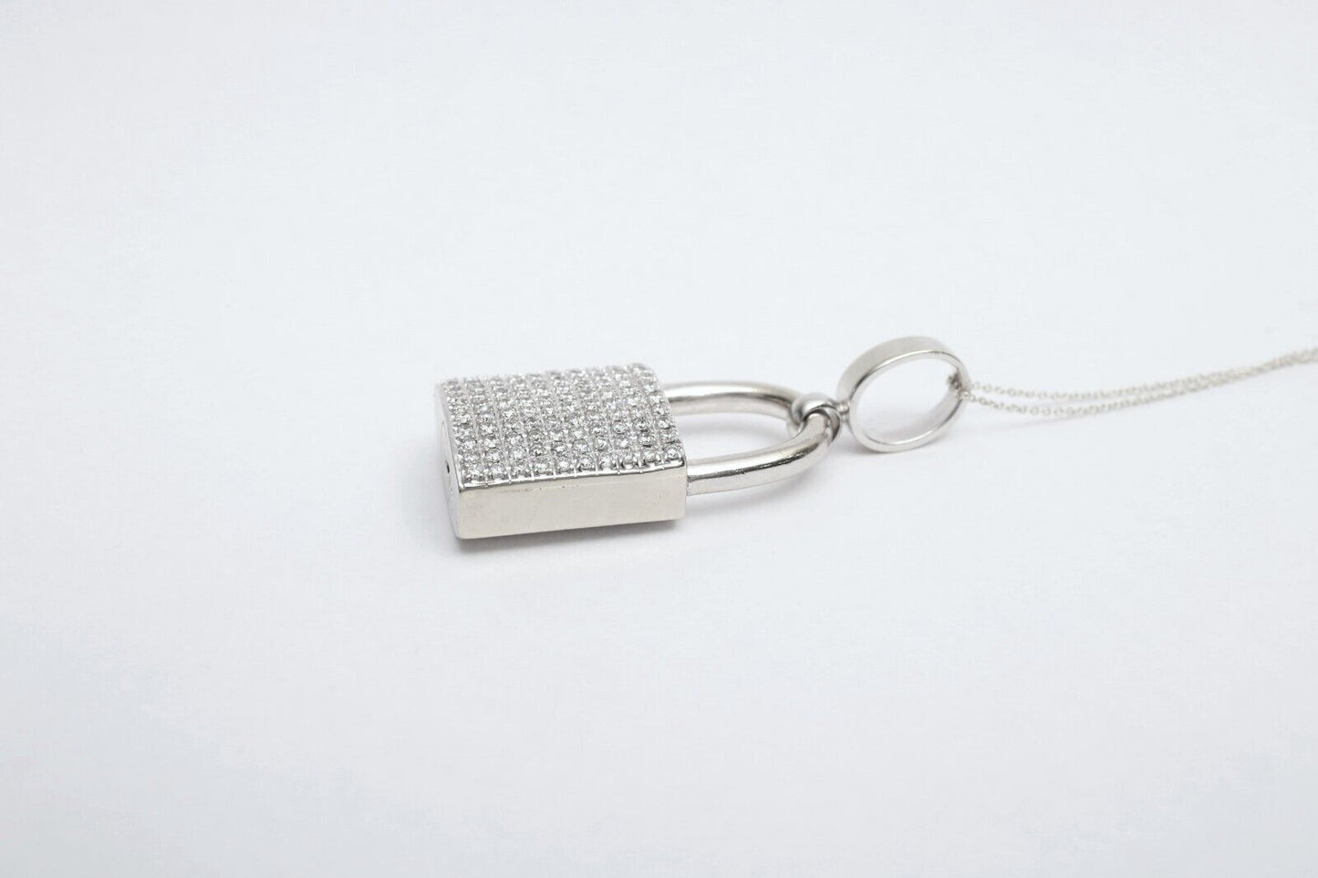 14k White Gold Diamond Padlock Pendant, 31.2g