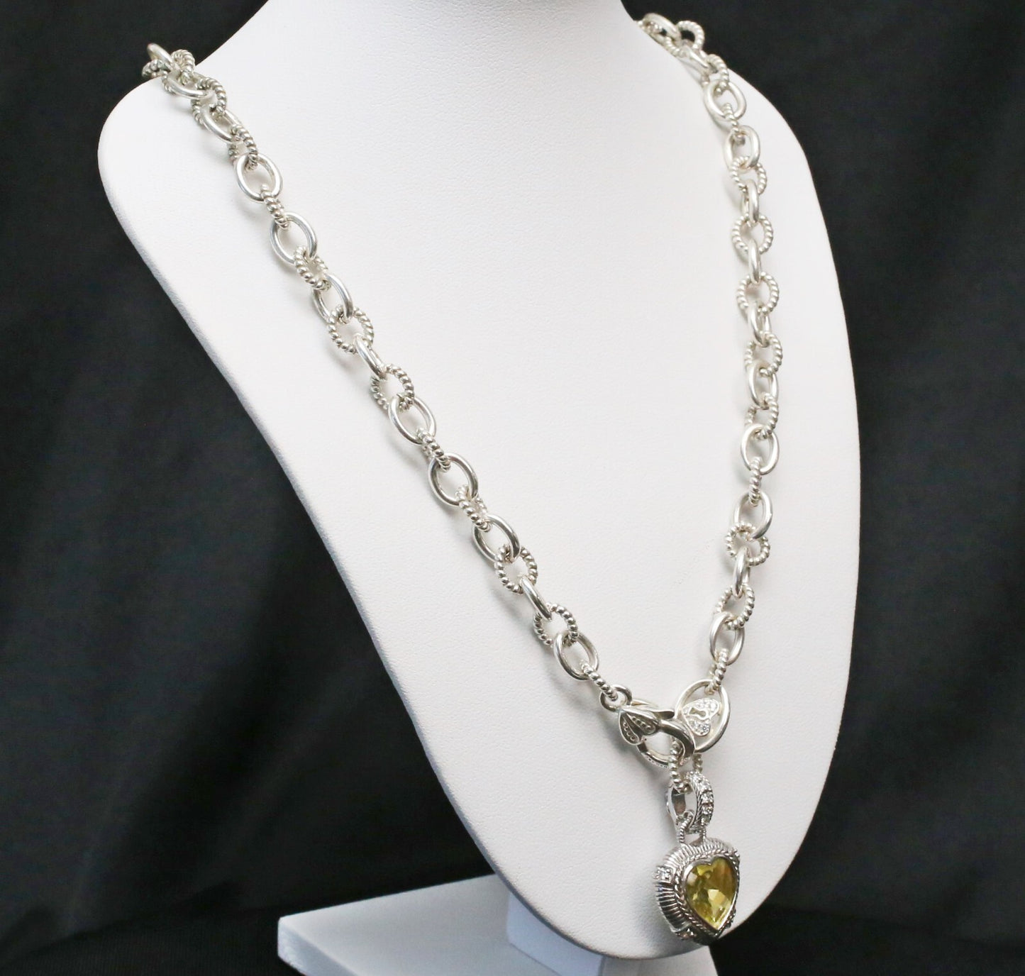 Judith Ripka Sterling Silver Heart Hinge Cuff & Heart Charm Necklace Set, 108.3g