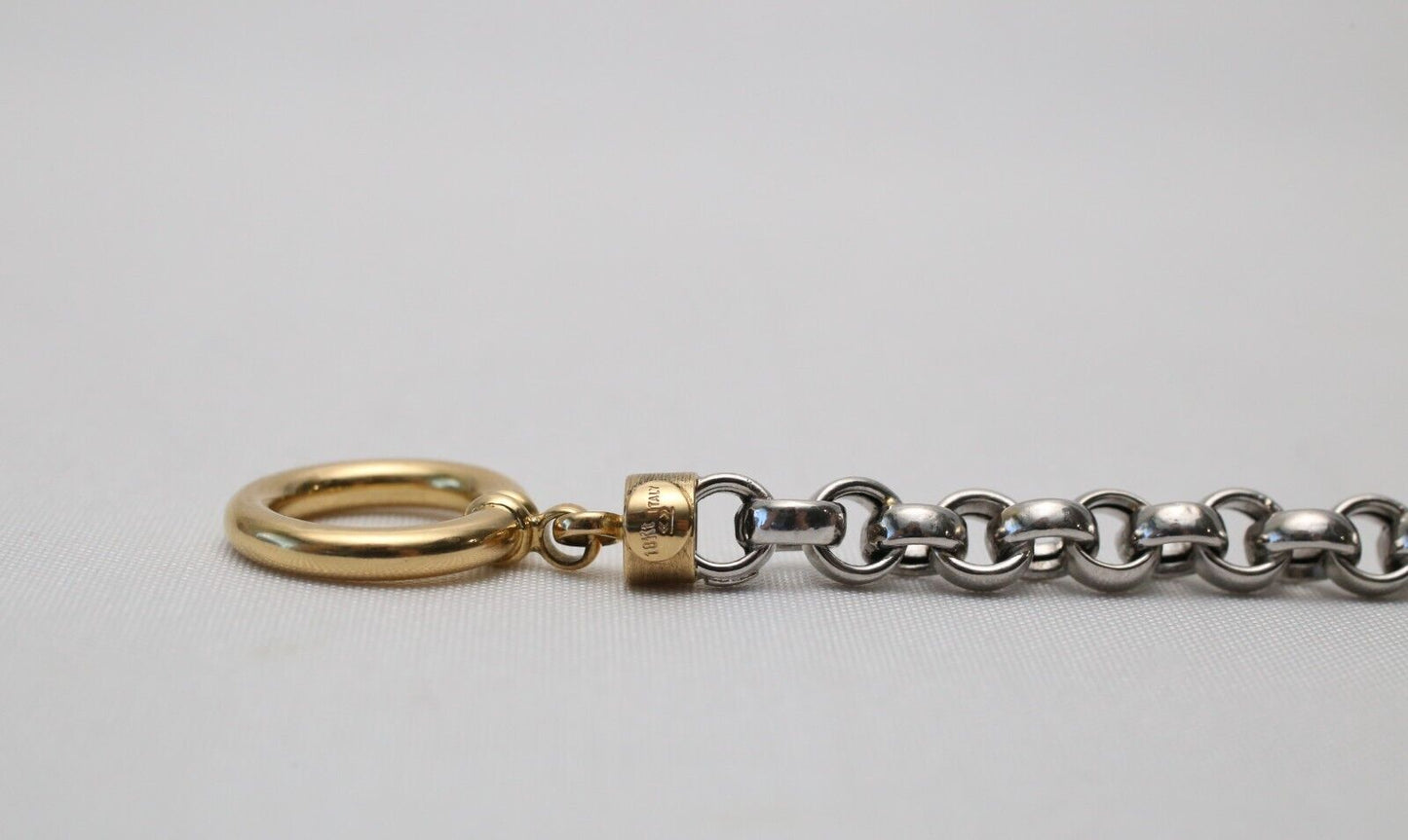 18k White & Yellow Gold Round Link Toggle Bracelet, 7 inches - 13.5g