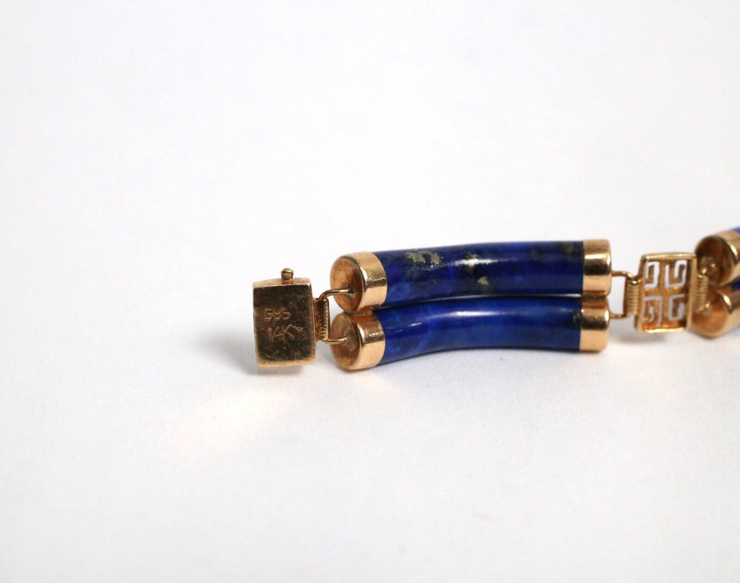 14k Yellow Gold Blue Lapis Lazuli Link Bracelet, 7.25 inches - 15.3g