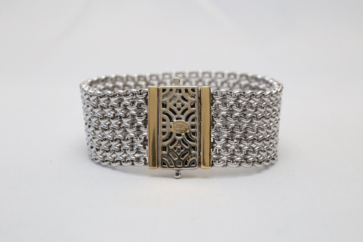 Platinum & 18k Gold Mesh Link Bracelet, 7.5 inches - 40.0g