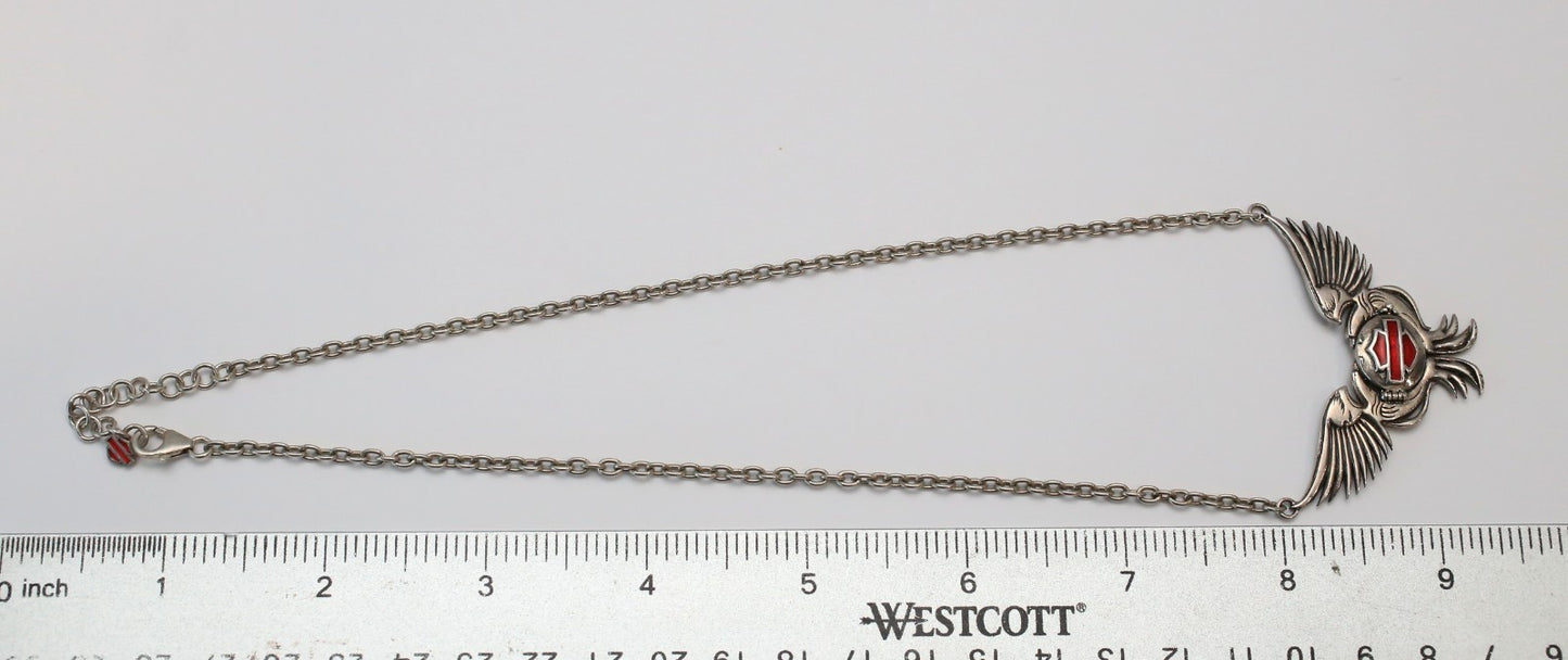 Vintage Sterling Silver Harley Davidson Winged Locket Necklace, 17 inches - 17.5g