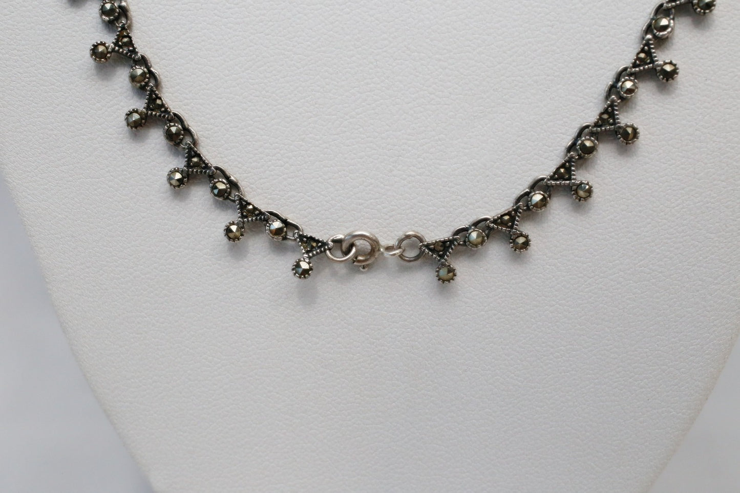 Vintage Sterling Silver Marcasite Choker Necklace, 16.5 inches - 19.5g