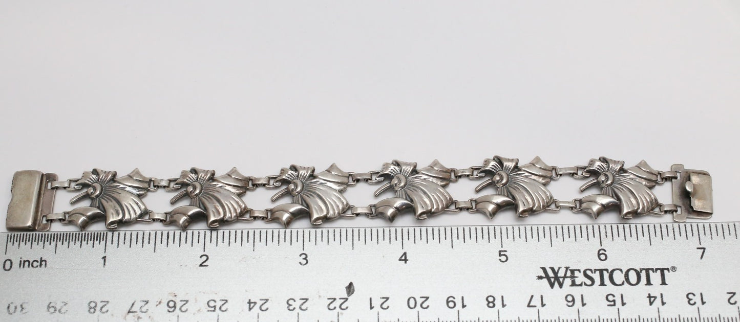 Vintage Sterling Silver Fan Motif Link Bracelet, 7 inches - 19.0g