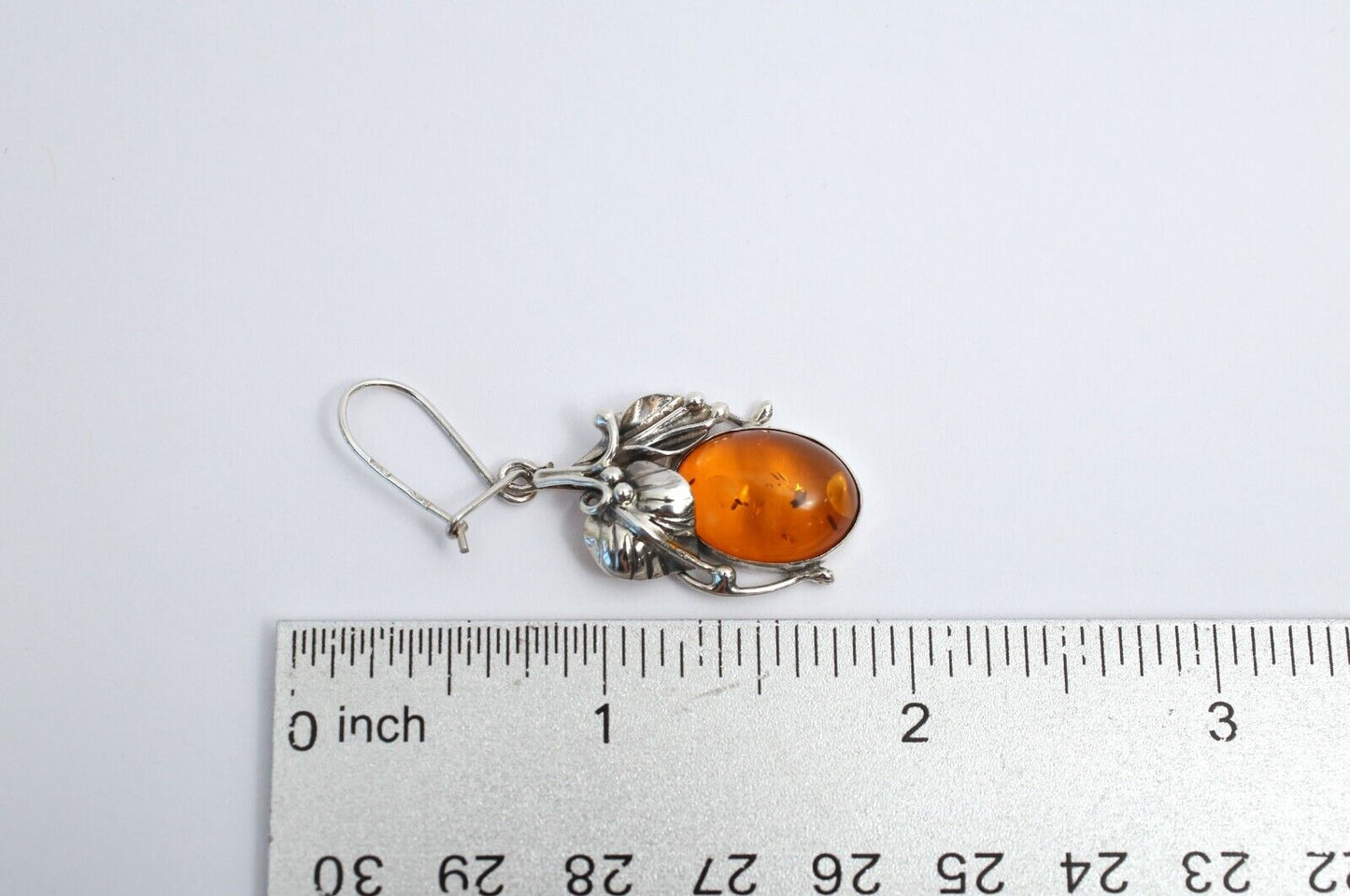 Sterling Silver Baltic Honey Amber Dangle Earrings, 6.9g