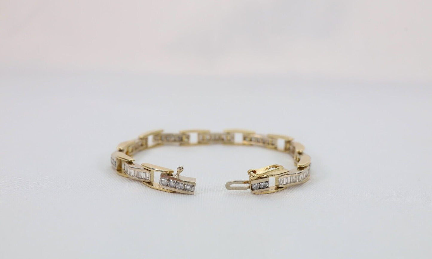 14k Yellow Gold Diamond Link Bracelet, 7.5 inches - 17.5g