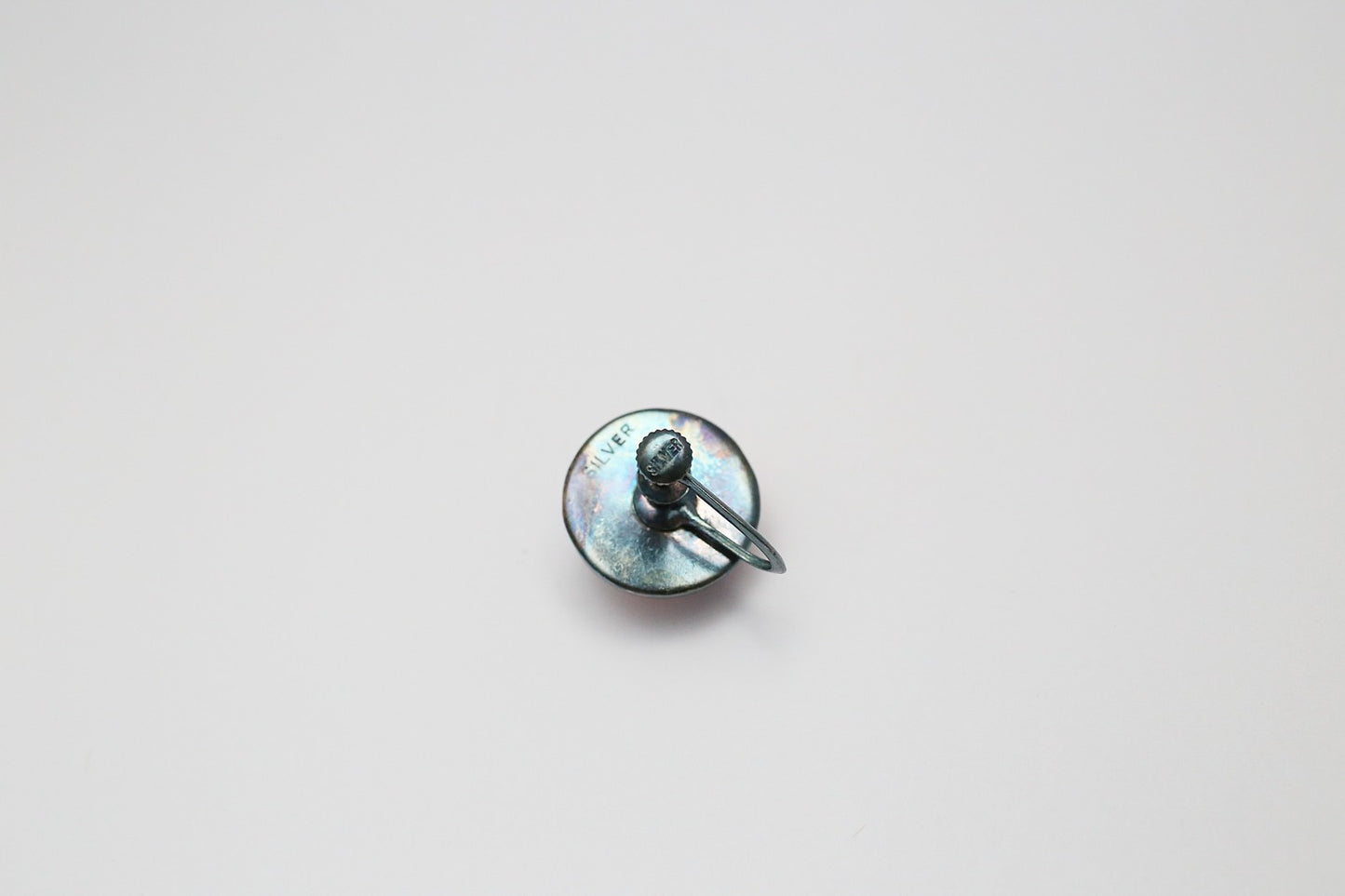 Vintage Sterling Silver Domed Flower Enamel Earrings, 7.7g