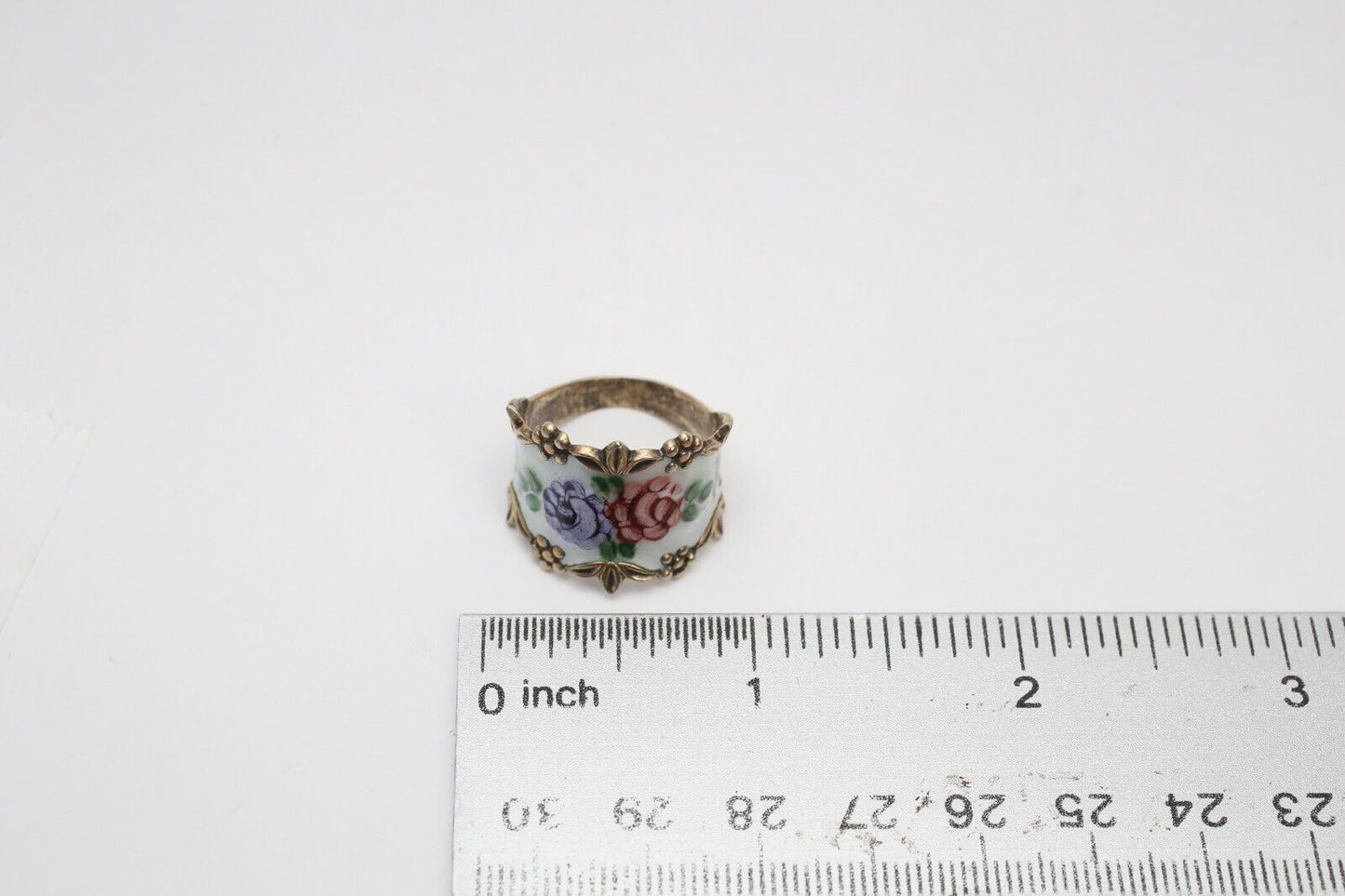 Vintage Sterling Silver Enamel Floral Ring, Size 7.25 - 6.6g