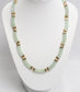 14k Yellow Gold Icy Green Translucent Jade Bar Link Necklace, 17 inches - 24.3g