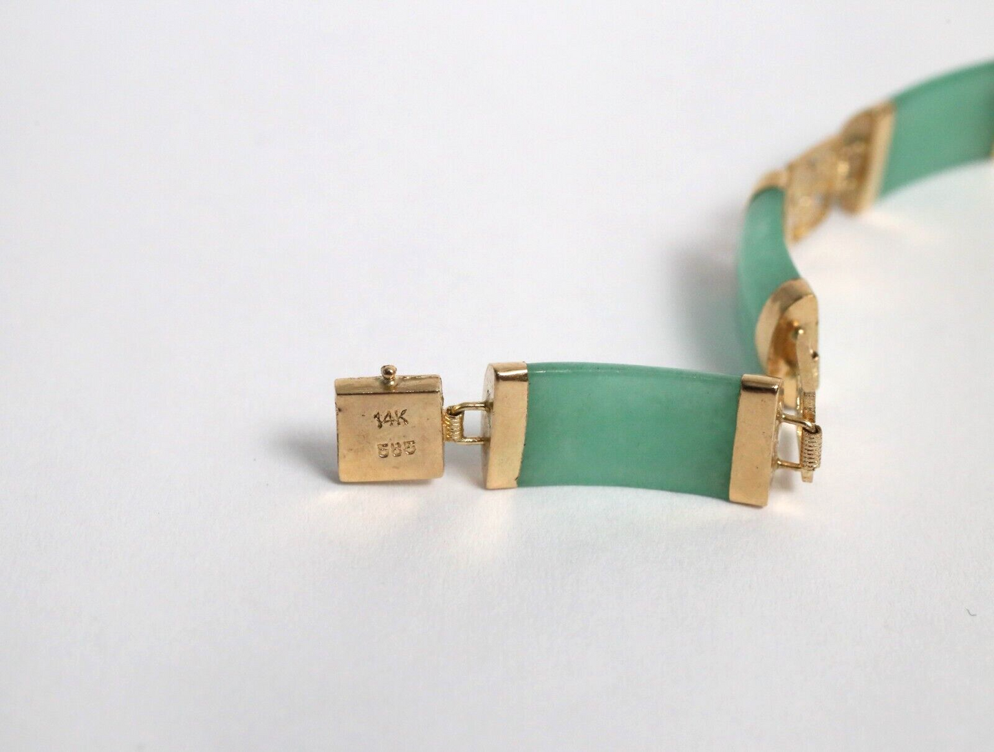 14k Yellow Gold Jade Good Fortune Link Bracelet, 7.0 inches - 11.3g