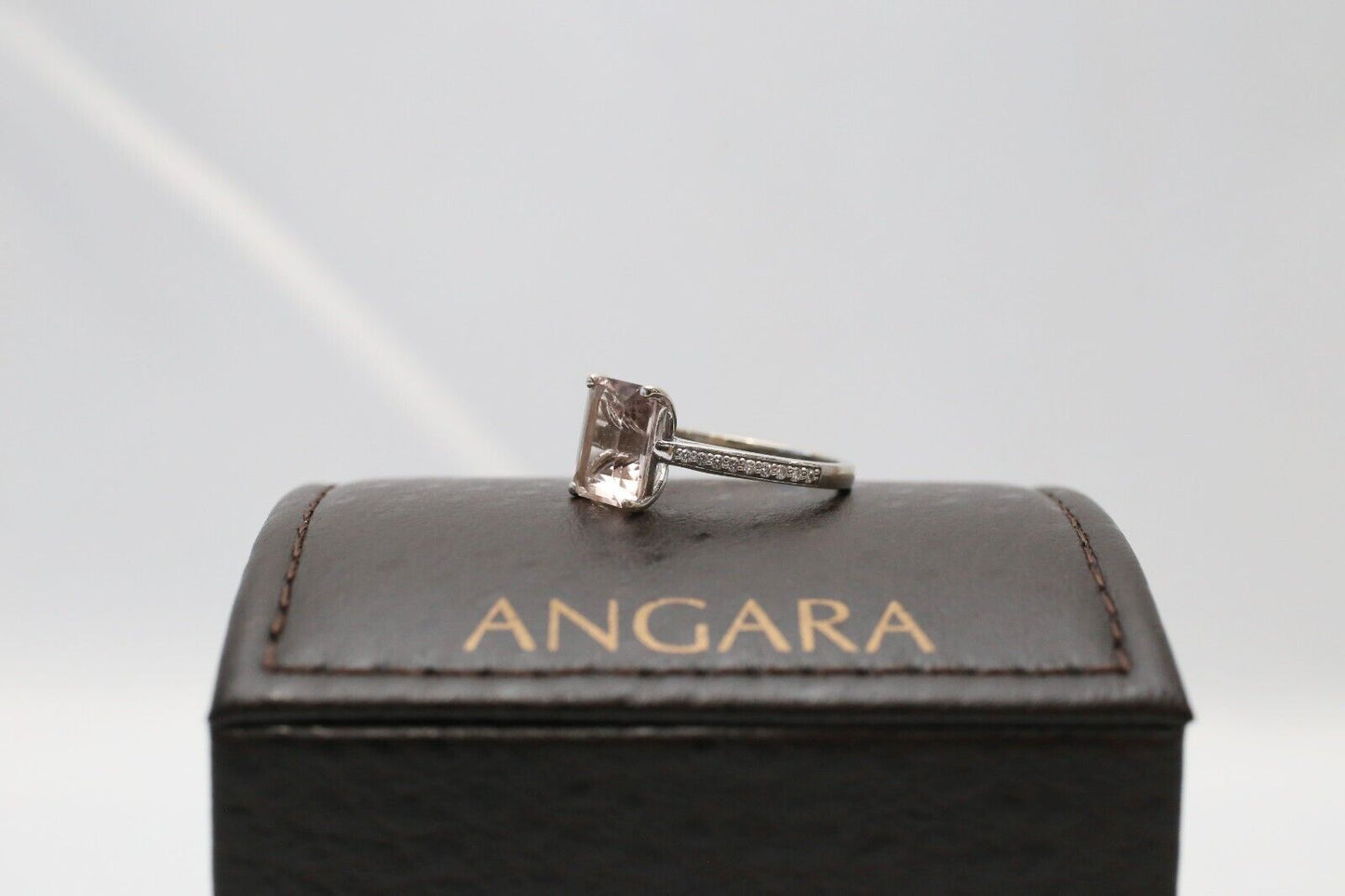 Angara 14k White Gold Diamond Emerald Cut Morganite Ring, Size 7.5 - 3.4g