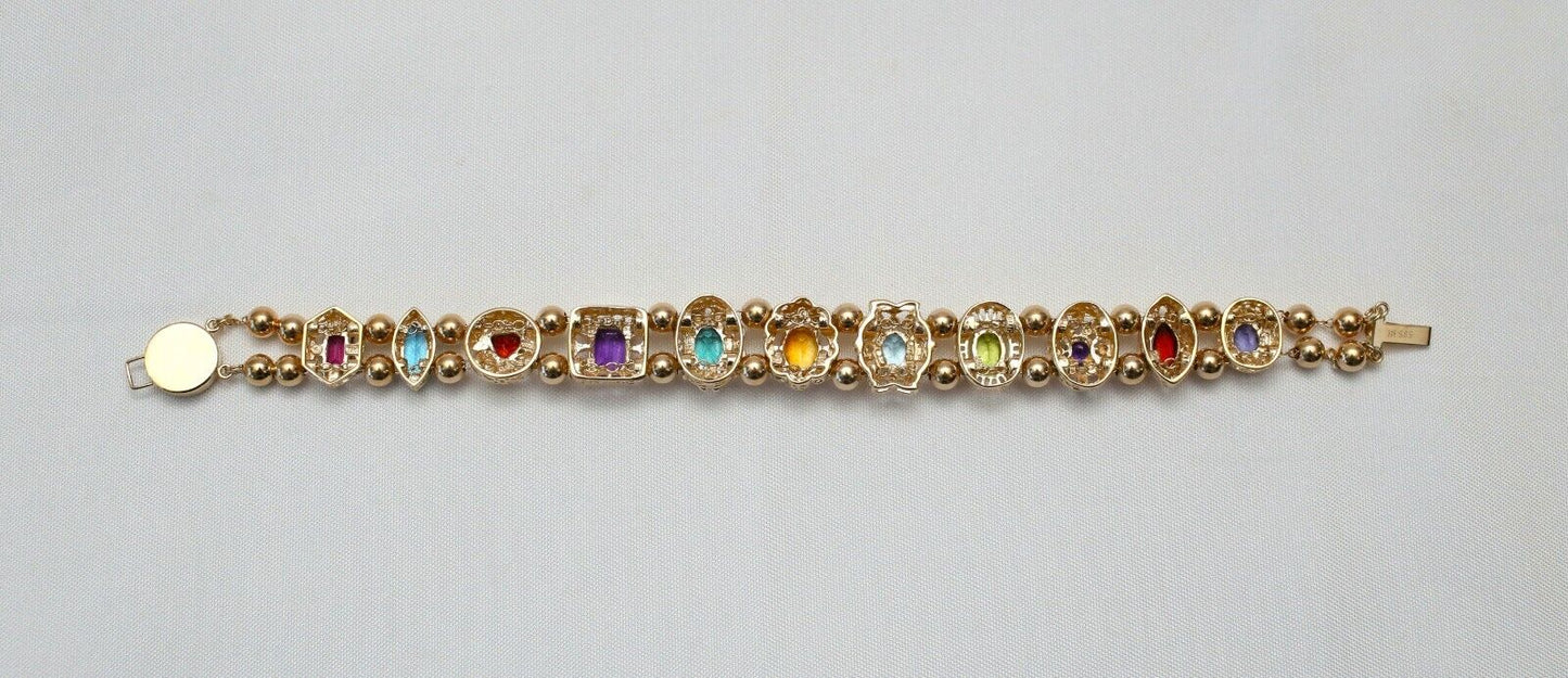 14k Yellow Gold Ladies Multi-Stone Bracelet, 8 inches - 27.1g