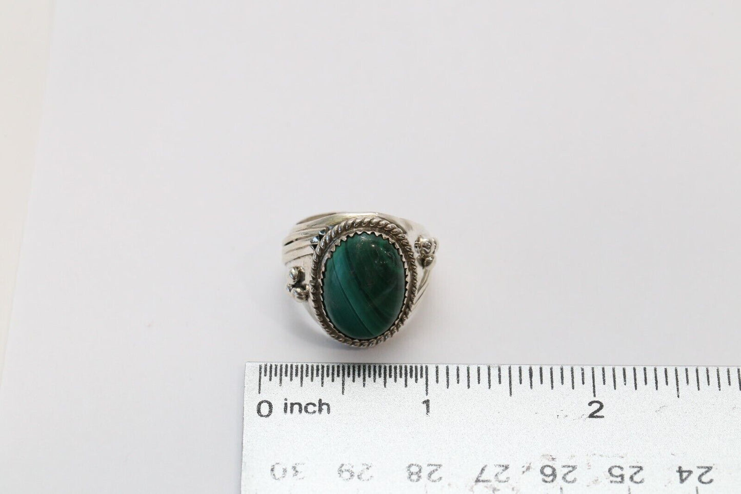 M Payton Sterling Silver Navajo Malachite Ring, Size 9.25 - 17.2g