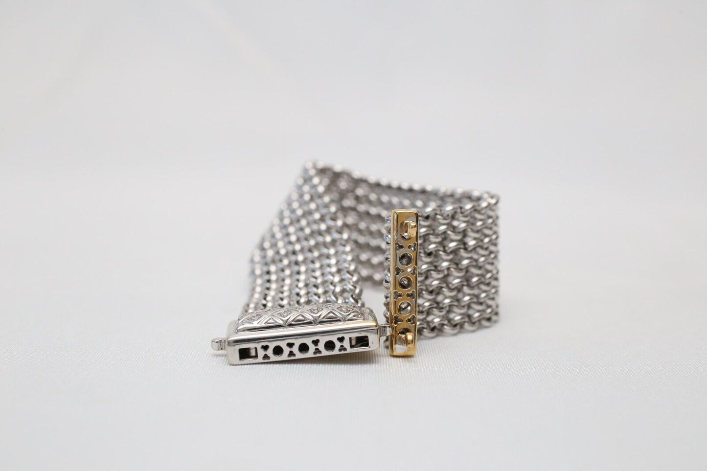 Platinum & 18k Gold Mesh Link Bracelet, 7.5 inches - 40.0g