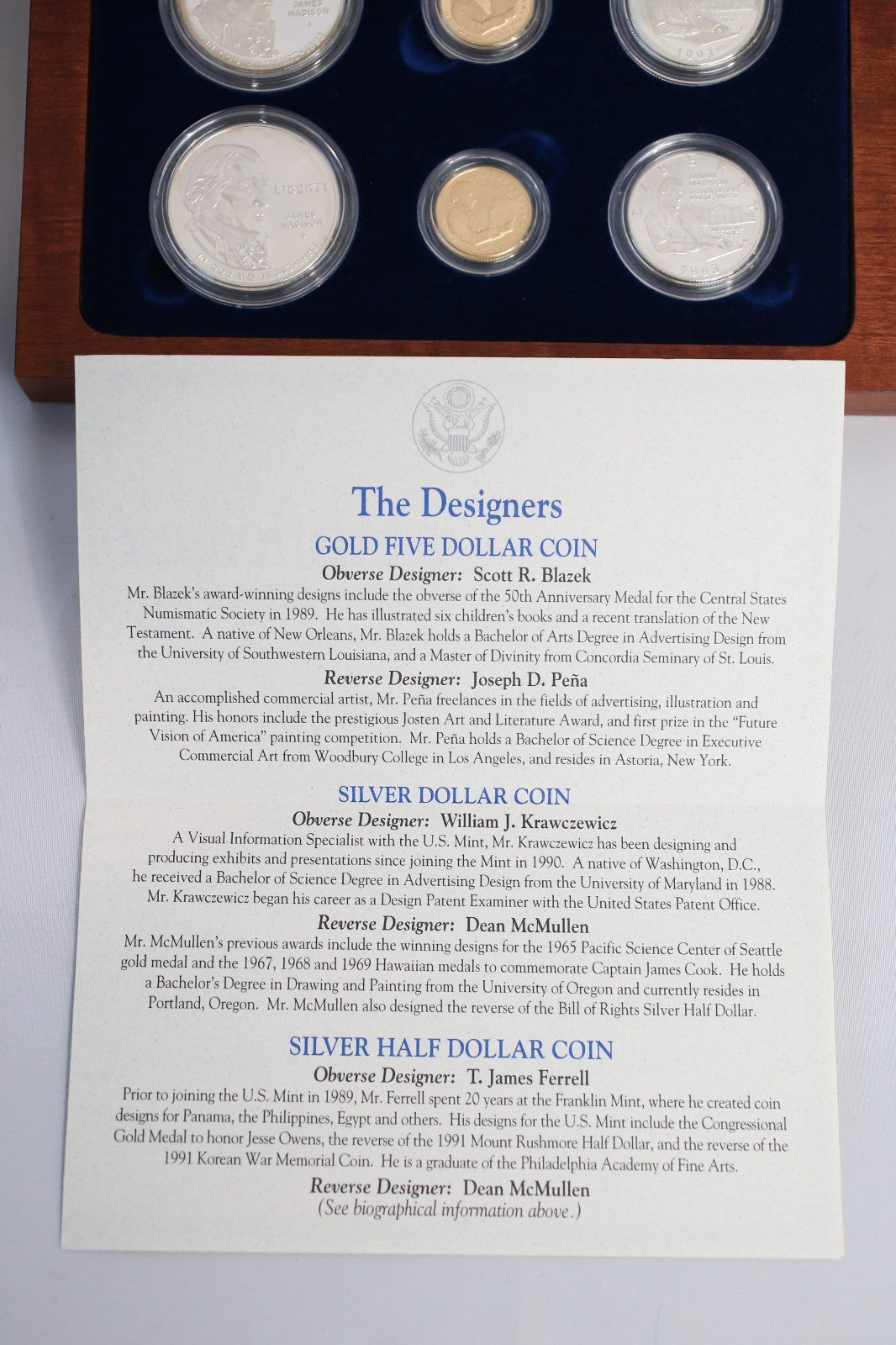 1993 Bill of Rights Commemorative Coins 6-Coin Set w/ Box & COA