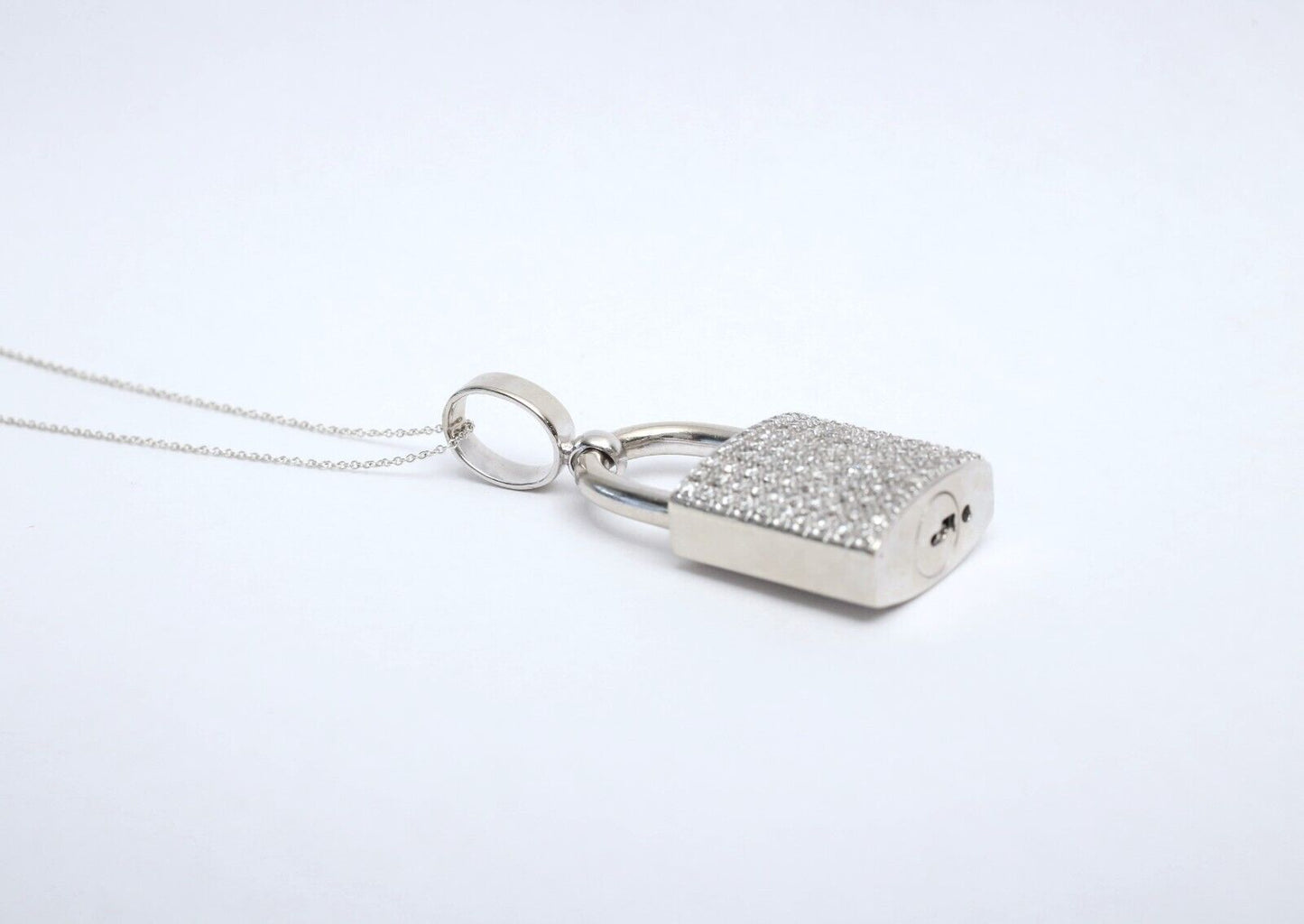 14k White Gold Diamond Padlock Pendant, 31.2g