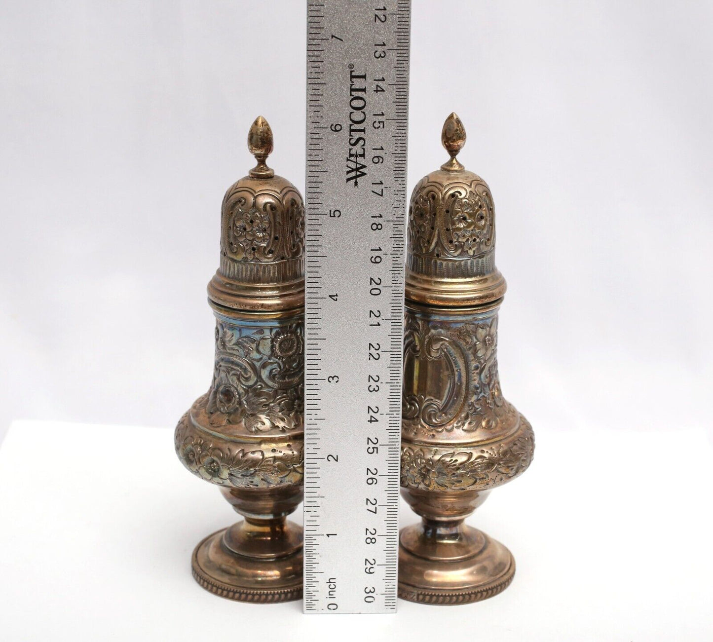 Antique "Hand Chased" Sterling Silver Salt & Pepper Shakers - 9.12oz