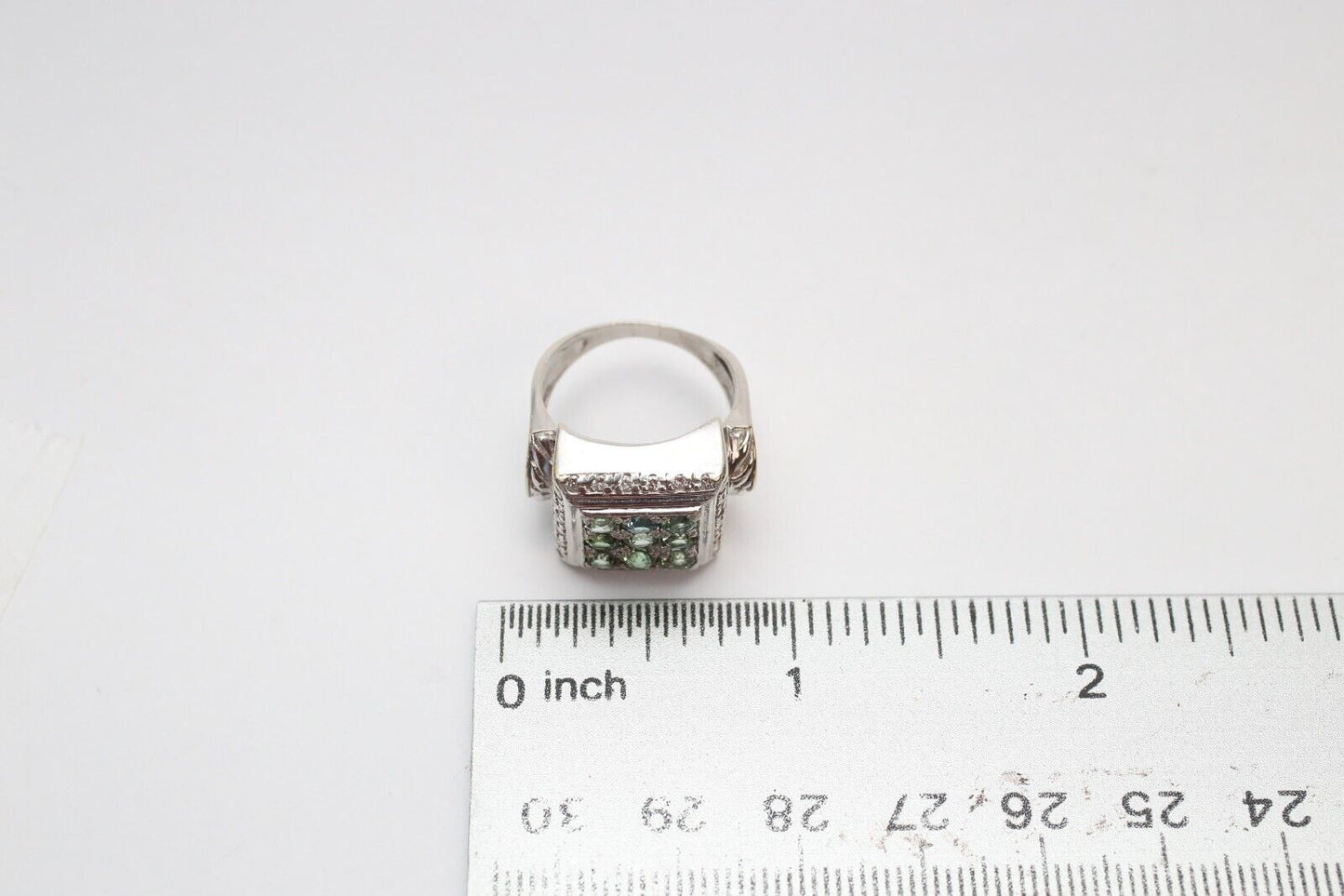 14k White Gold Diamond & Gemstone Ring, Size 6.5 - 10.7g