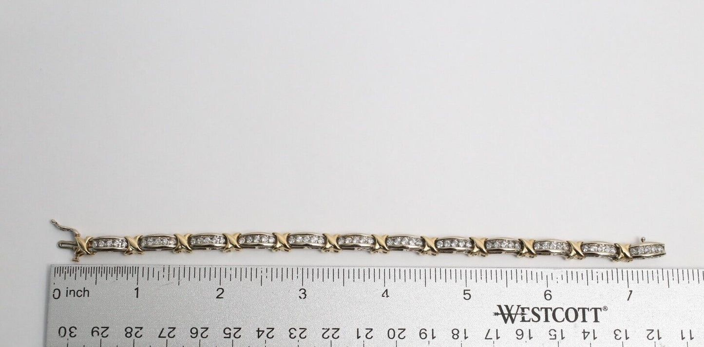 10k White/Yellow Gold Diamond Tennis Bracelet, 7.5 inches - 14.0g