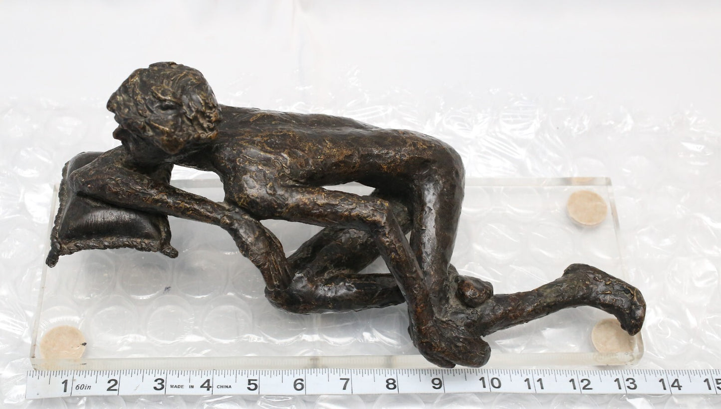 Victor Salmones "Boy on a Pillow" Bronze Sculpture