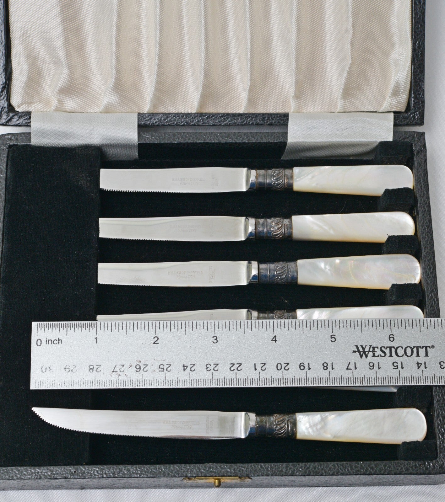 Eales of Sheffield Mother of Pearl 6pc Knife Set & Case