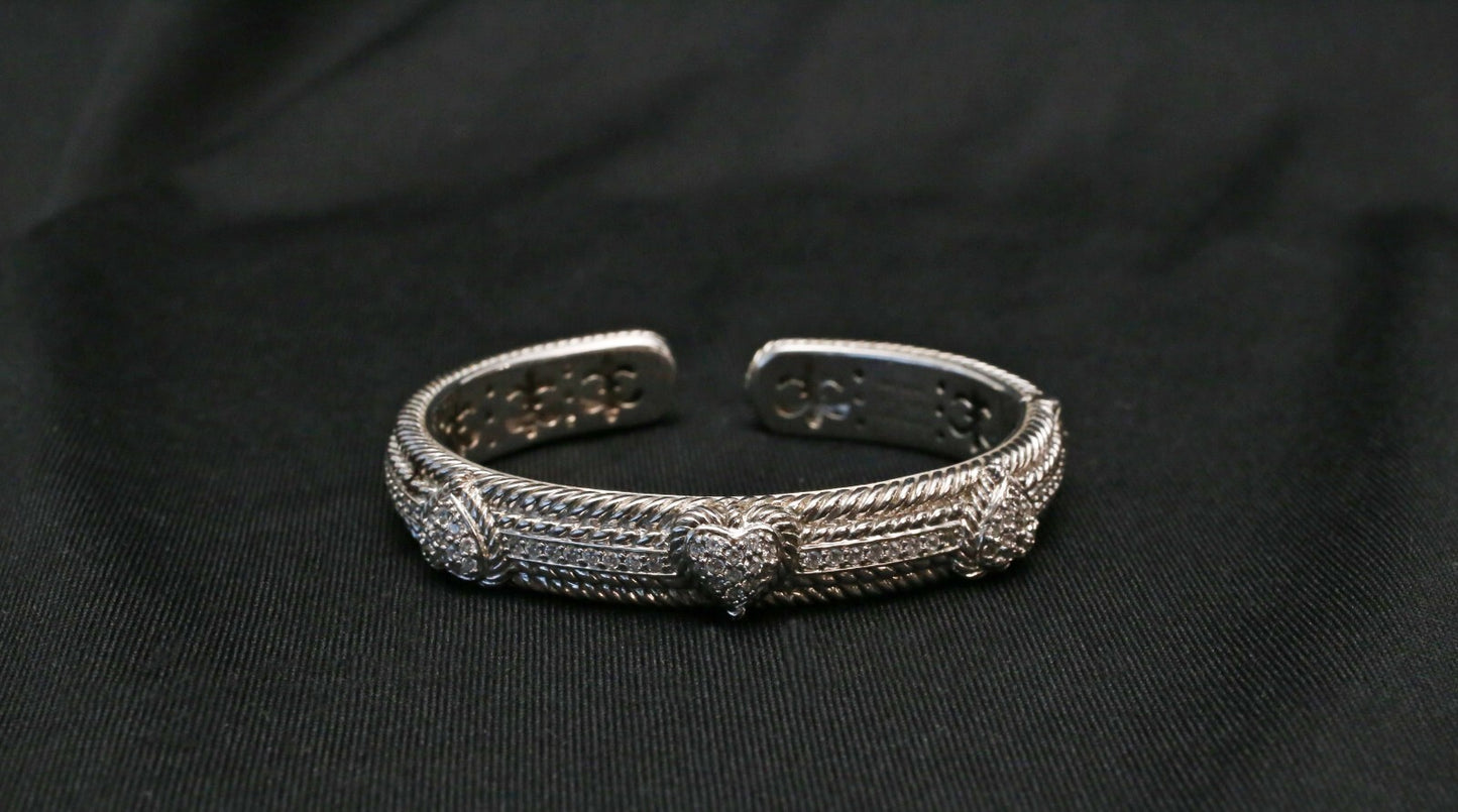 Judith Ripka Sterling Silver Heart Hinge Cuff & Heart Charm Necklace Set, 108.3g