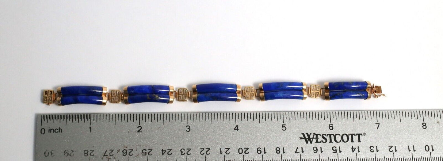 14k Yellow Gold Blue Lapis Lazuli Link Bracelet, 7.25 inches - 15.3g