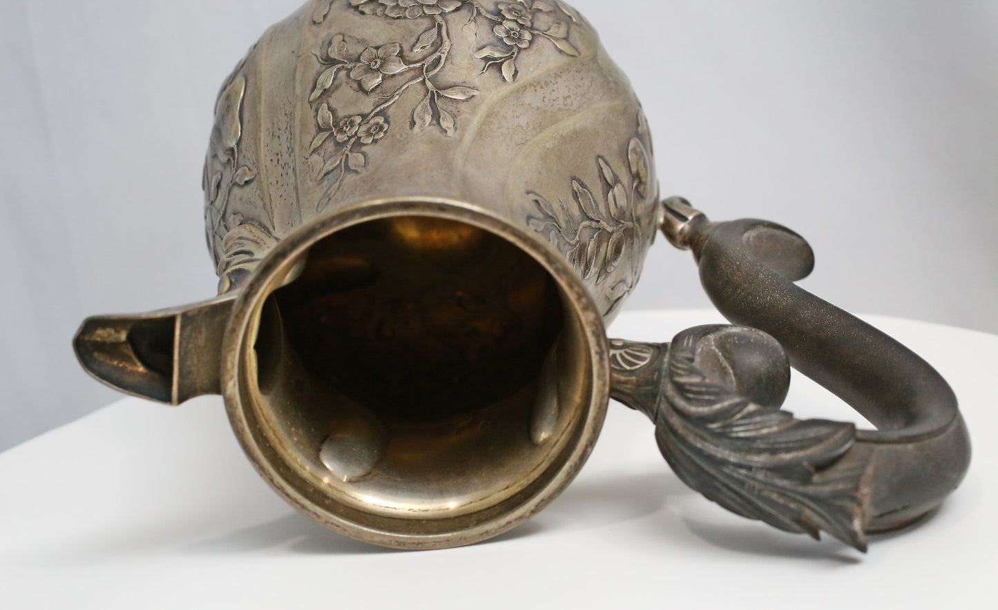 Antique Floral Themed Silver Pitcher - 16.4oz