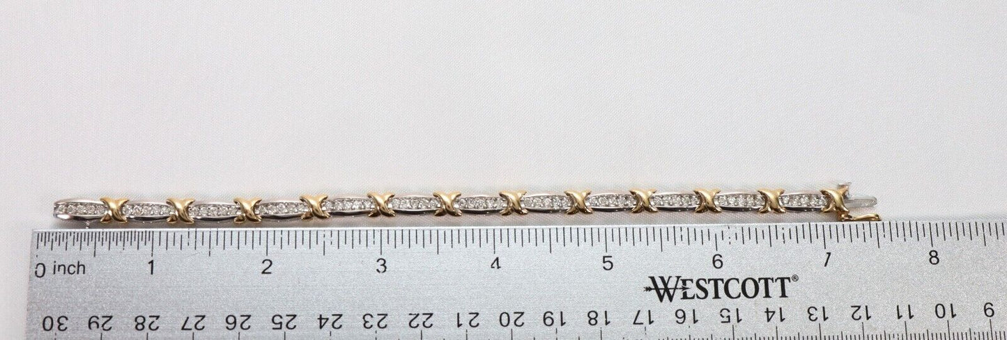 14k White & Yellow Gold Diamond Tennis Bracelet, 7 inches - 16.0g