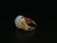 14k Yellow Gold Cabochon Opal & Diamond Ring, Size 8 - 11.0g