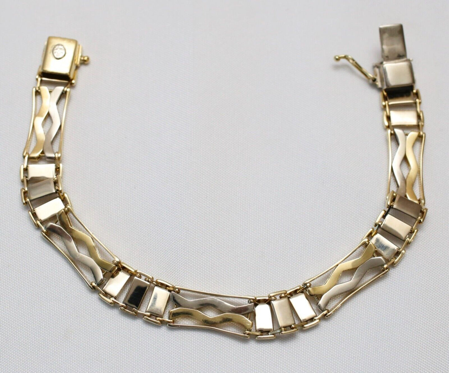 14k Yellow & White Gold Bar Link Bracelet, 8.5 inches - 26.0g