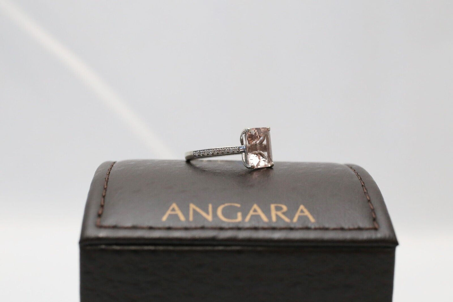 Angara 14k White Gold Diamond Emerald Cut Morganite Ring, Size 7.5 - 3.4g