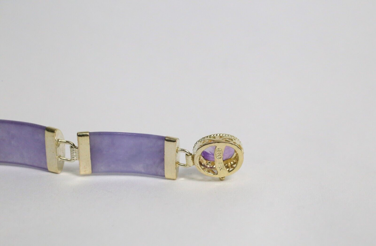 14k Yellow Gold Lavendar Jade Link Bracelet w/ Amethyst, 7.5 inches - 13.5g