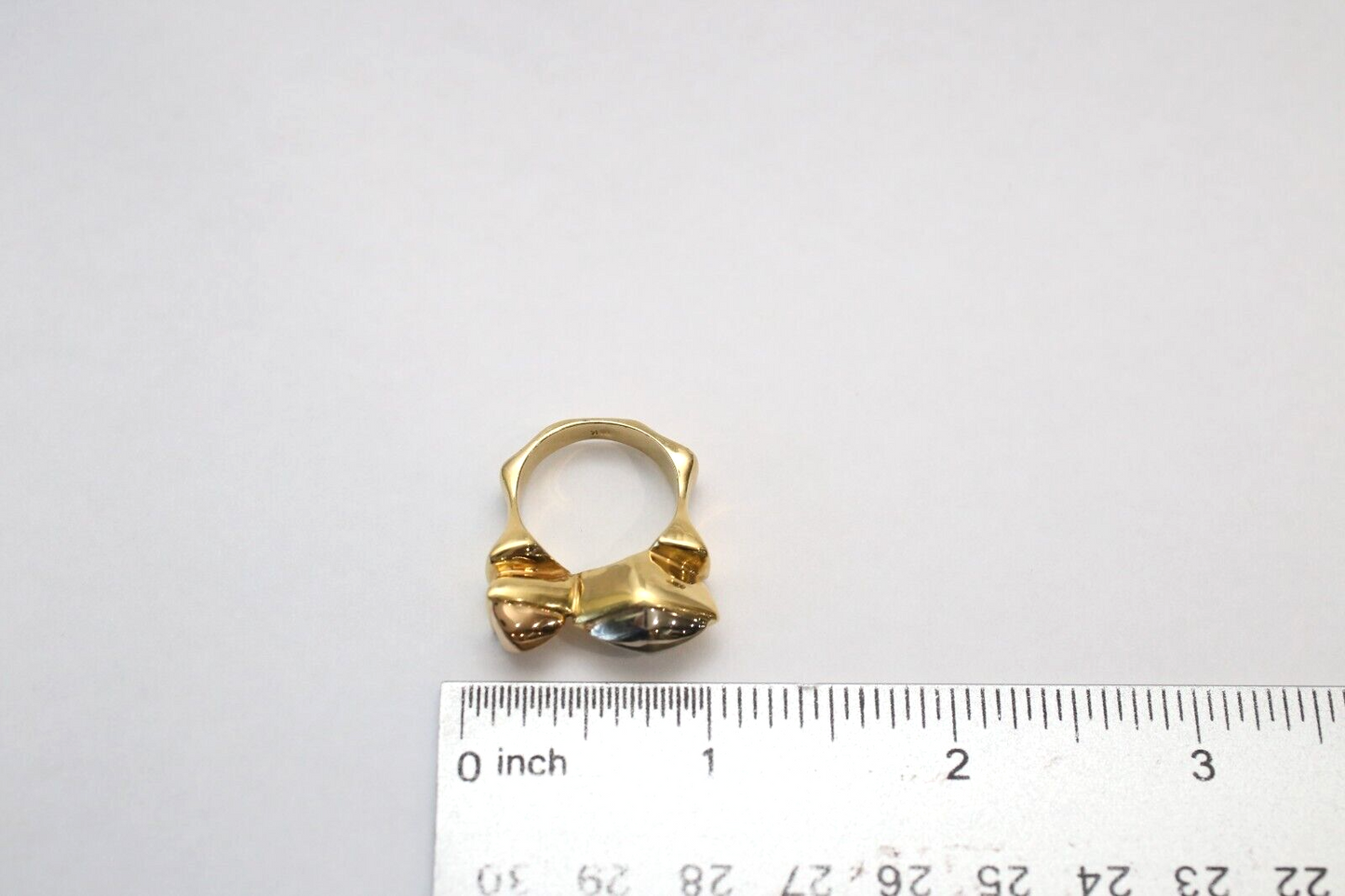 18k Tri-Gold Unique Asymmetrical Ring, Size 6.75 - 11.3g