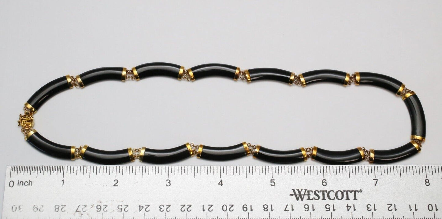 14k Yellow Gold Black Onyx Necklace, 17 inches - 19.6g