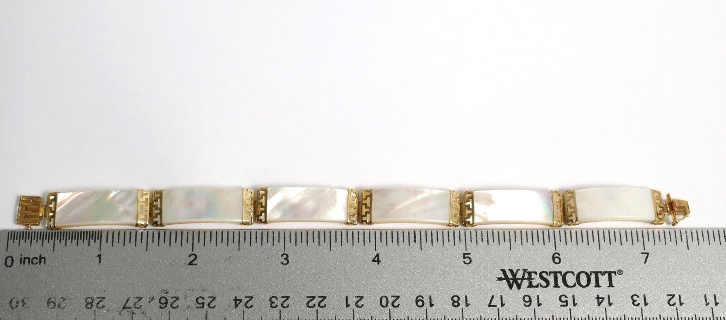 14k Yellow Gold Mother of Pearl Link Bracelet, 7.5 inches - 16.1g