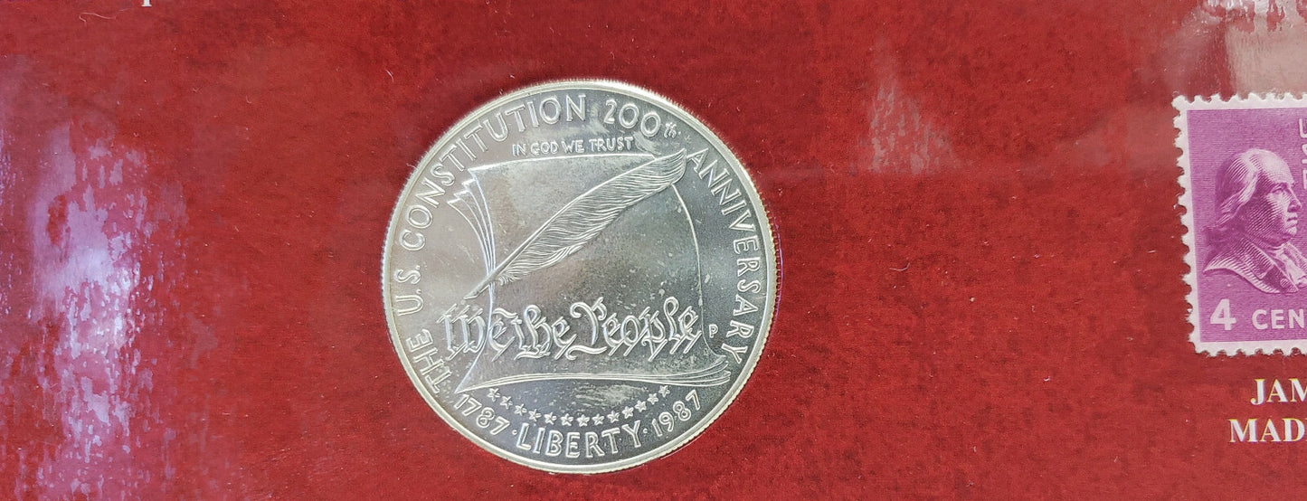 1987 US Constitution Bicentennial Commemorative Silver Dollar & Stamp Set