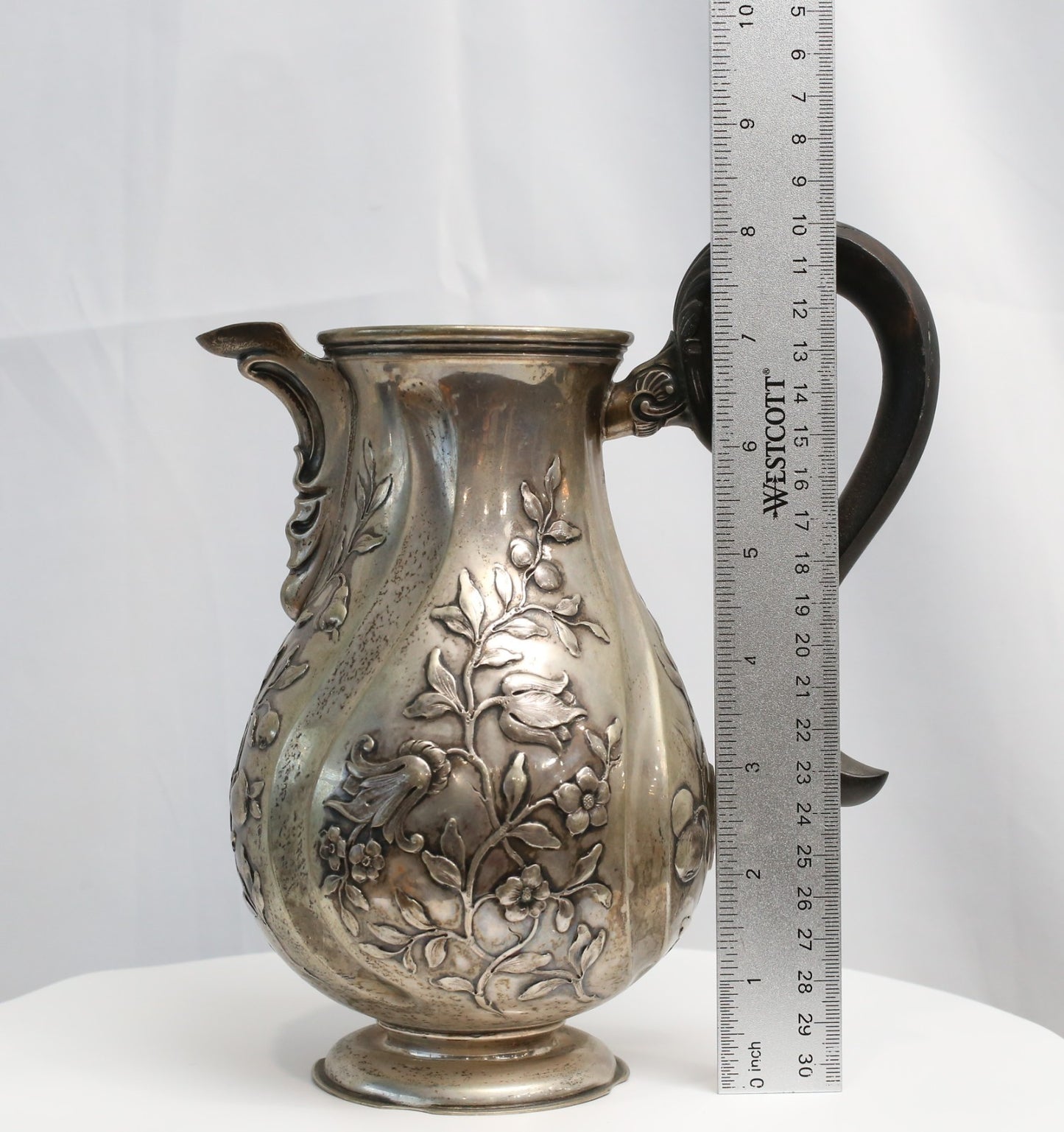 Antique Floral Themed Silver Pitcher - 16.4oz
