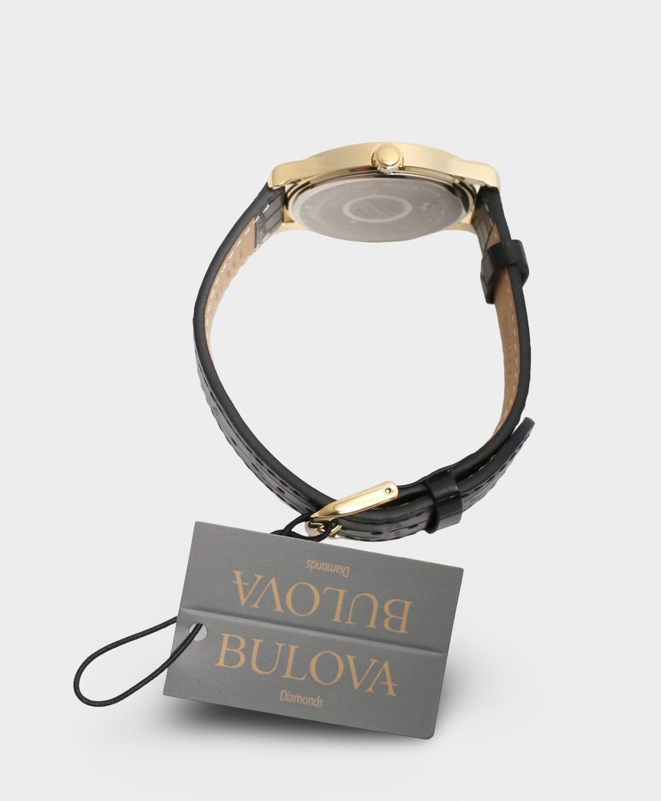 Bulova Men's 38mm Gold-Tone Black Dial Leather Band Dress Watch