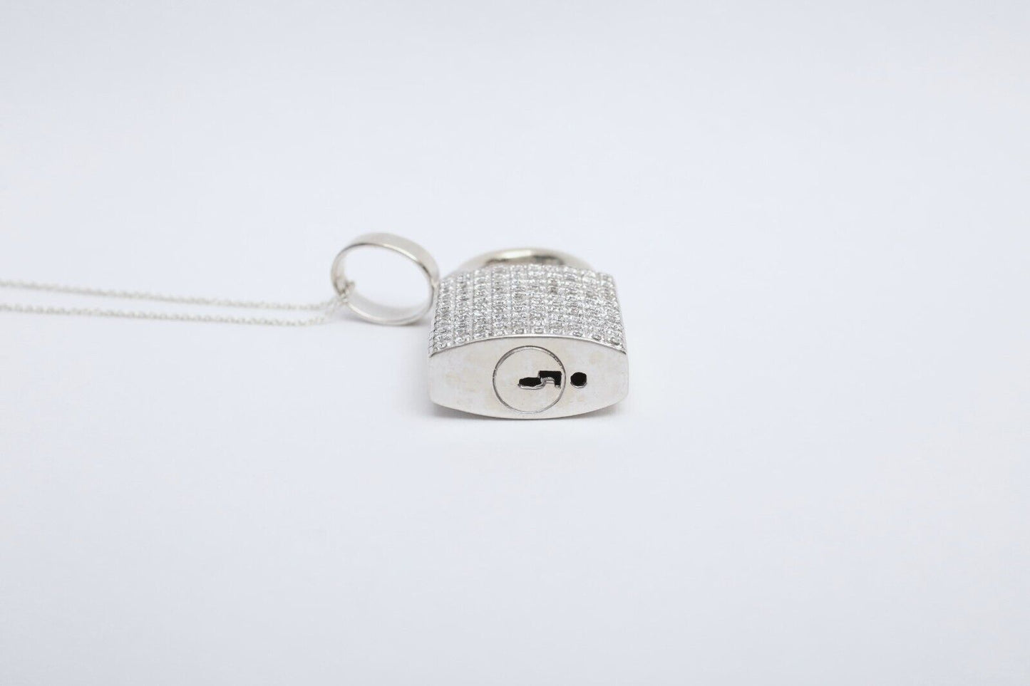 14k White Gold Diamond Padlock Pendant, 31.2g