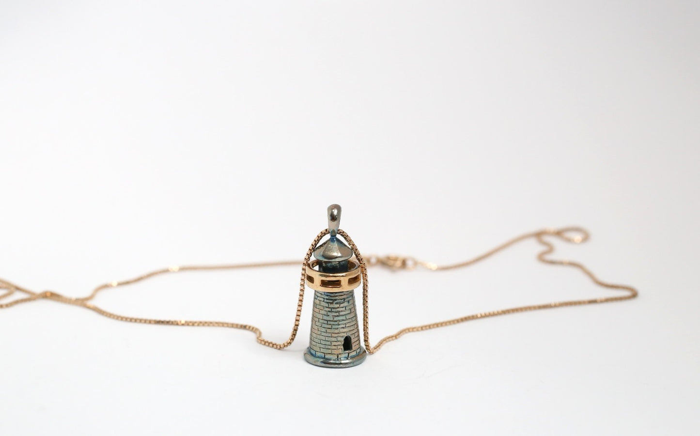 Sterling Silver & 18k Gold Lighthouse Pendant Necklace, 18 inches - 9.3g