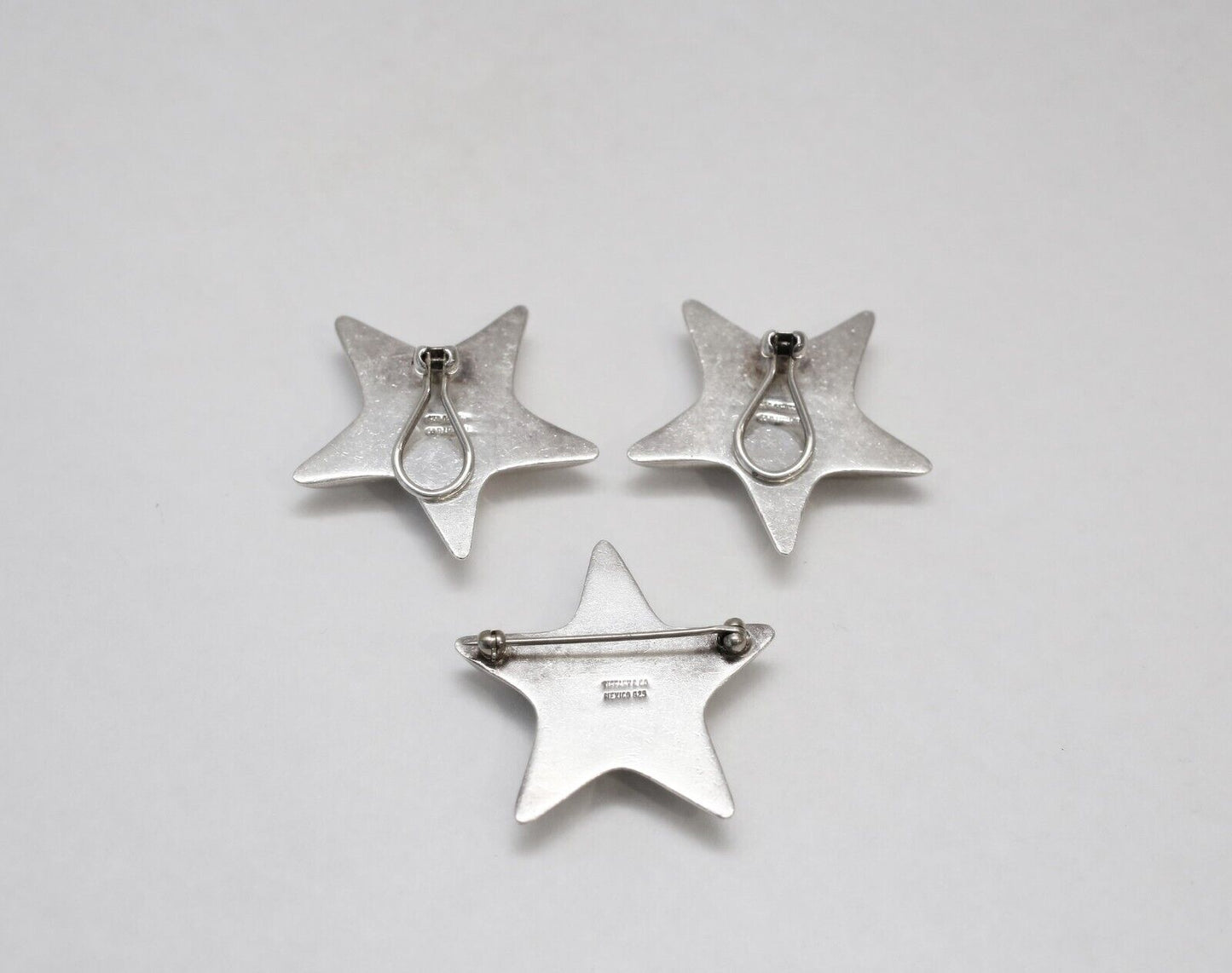 Tiffany & Co Mexico Sterling Silver Large Puffed Star Clip On Earrings & Brooch, 27.5g