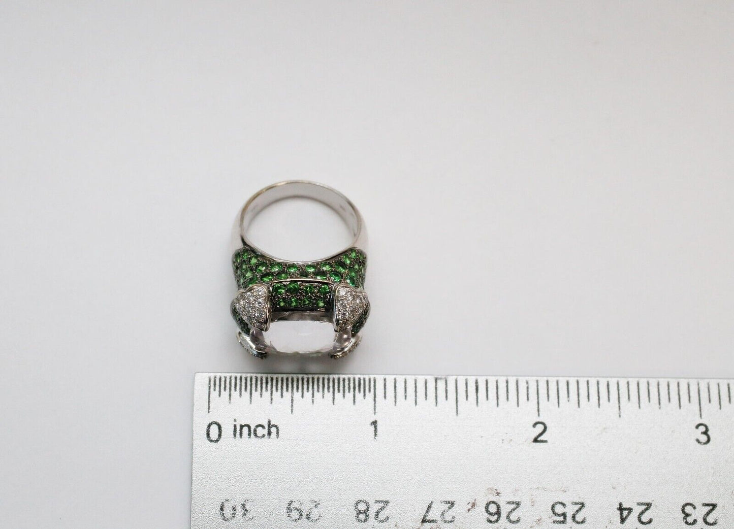 18k White Gold Tsavorite Garnet, Kunzite & Diamond Ring, Size 7 - 16.0g